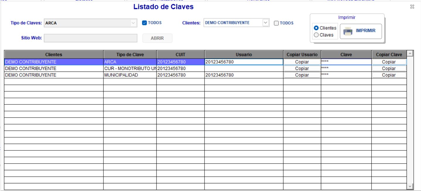 Listado de claves con acceso automático en RedContable
